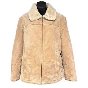 Winlit Genuine Leather Suede Tan Jacket Fur Lining Women’s Large